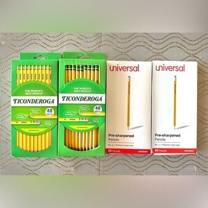 2 Bx Ticonderoga HB #2 and 2 Bx Universal #2 Premium Wooden Pencils- 4 Bx Total